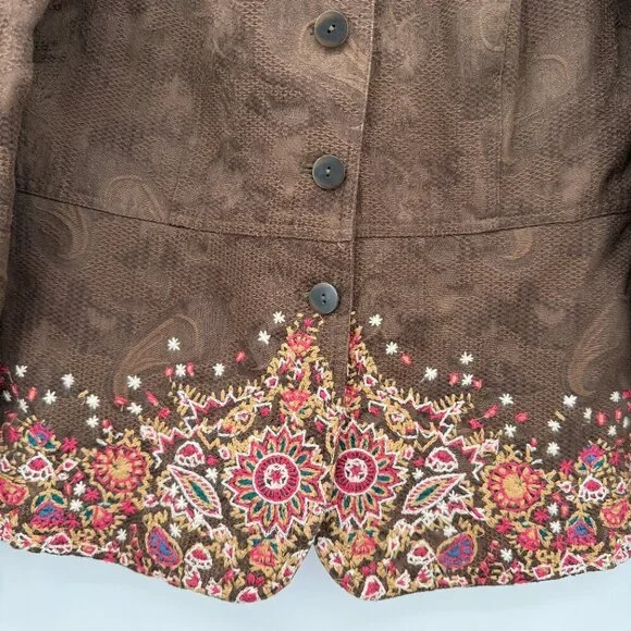 Coldwater Creek Women’s Brown Embroidered Paisley Jacket Blazer Boho Size 10 - Picture 3 of 11